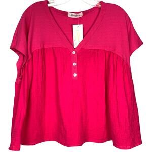 NWT Herring Stones Short Sleeve Mixed Fabric Swing‎ Top Large Pink Casual Spring